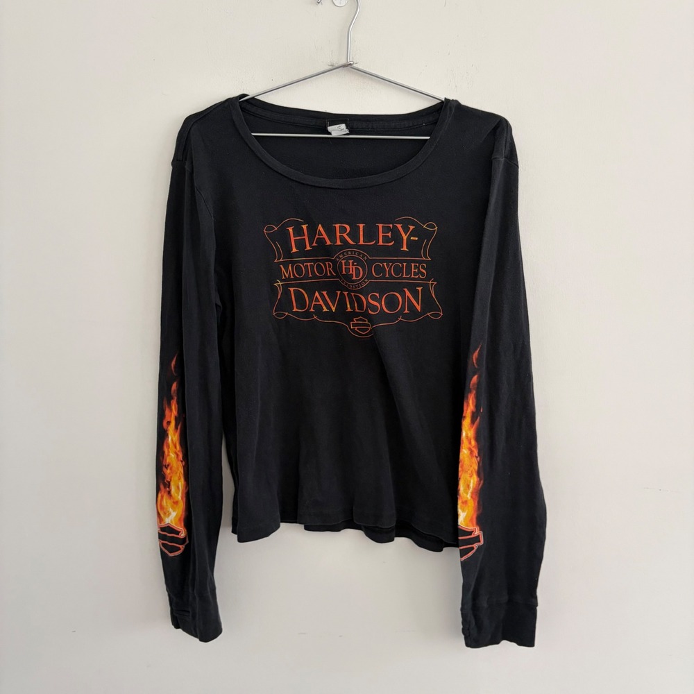 Harley Davidson Womens Long Sleeve Flame Graphic T-Shirt Black XL